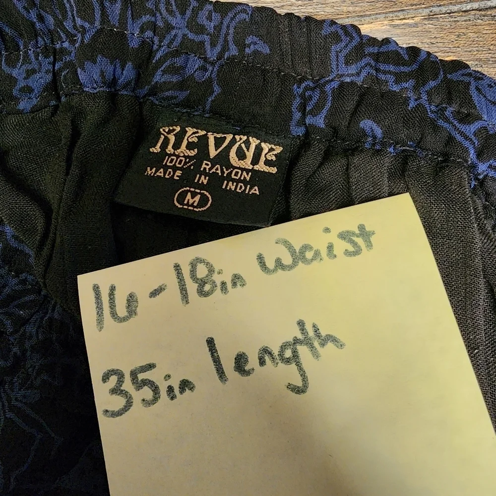 Vintage Revue Black Rayon Midi Skirt Button Down Front Slit 90s Whimsigoth Size